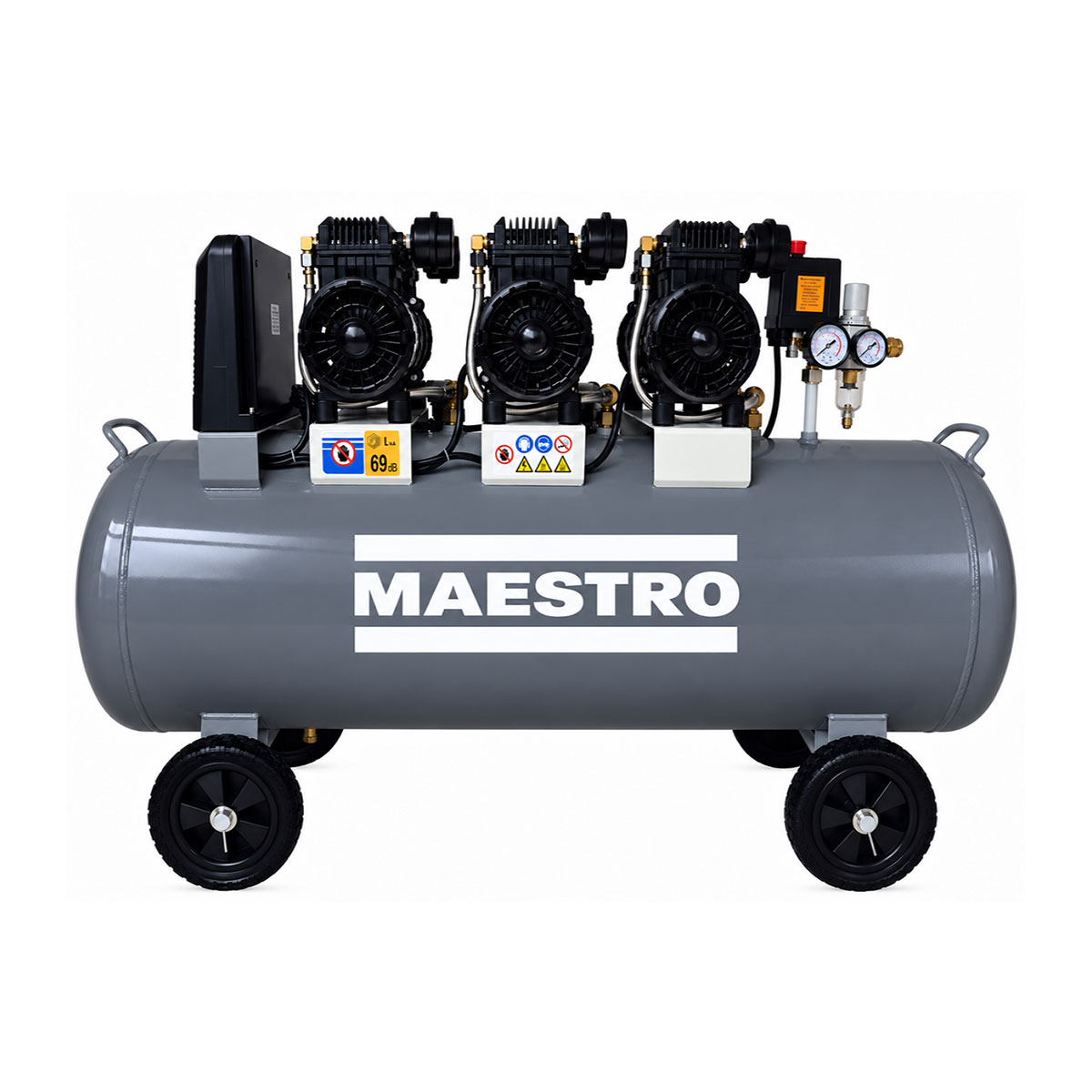 MAC-100BRS ΑΕΡΟΣΥΜΠΙΕΣΤΗΣ BRUSHLESS ΧΩΡΙΣ ΛΑΔΙ, ΧΑΜΗΛΟΥ ΘΟΡΥΒΟΥ 1/Φ - 100 LT - 6HP -10BAR