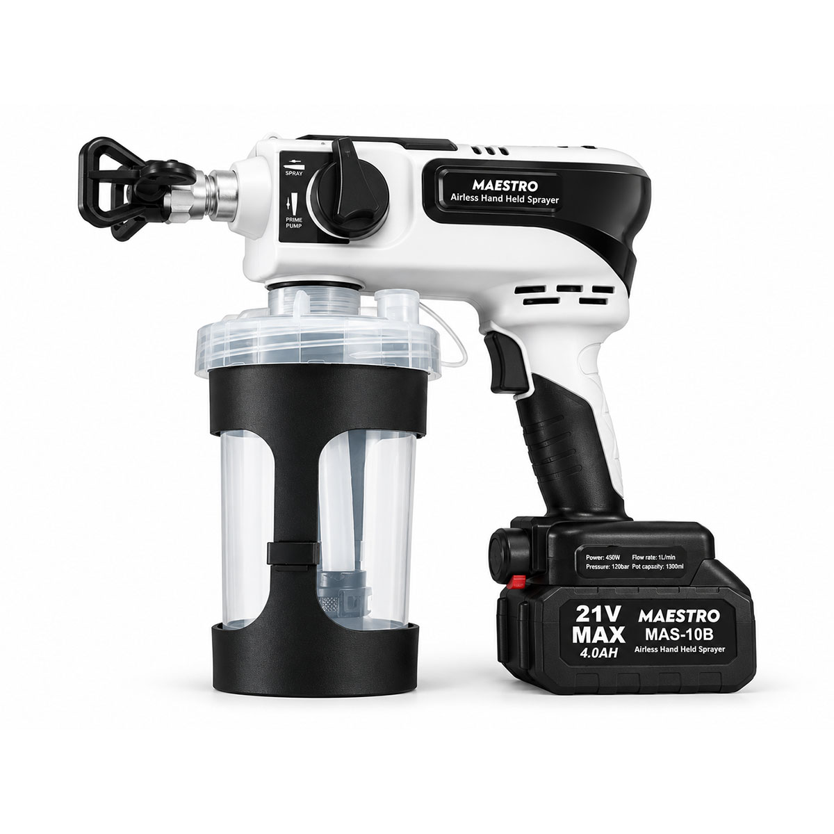 MAS-10B ΠΙΣΤΟΛΙ ΒΑΦΗΣ ΜΠΑΤΑΡΙΑΣ ΧΕΙΡΟΣ, 450W, 1L/min, 1300mL, 21V, 120 bar, max 0,017"
