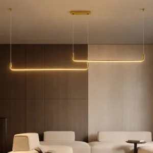 kelvo® LINARIA KLV-101-0260-V2 Κρεμαστό Φωτιστικό Οροφής LED 72W 7200lm 180° AC 220-240V IP20 Ρυθμιζόμενο Λευκό CCT με Χειριστήριο από 2700K έως 6000K Dimmable - Lumileds SMD Chip - Σατινέ Χρυσό Βούρτσας - Μ212 x Π4 x Υ20cm - 3 Χρόνια Εγγύηση