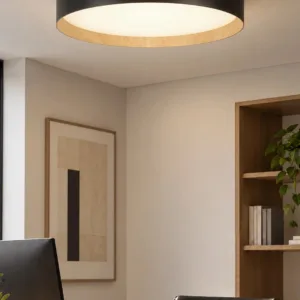 kelvo® RONDO KLV-101-0587-V2 Φωτιστικό Οροφής LED 36W 3600lm 120° AC 220-240V IP20 Ρυθμιζόμενο Λευκό CCT με Διακόπτη στο Driver 2700K/4500K/6000K Triac Dimmable - Lumileds SMD Chip & ENEC/TÜV Driver - Μαύρο Ματ & Εφέ Ξύλου - Μ50 x Π50 x Υ7cm - 5 Χρόνια Εγγύηση