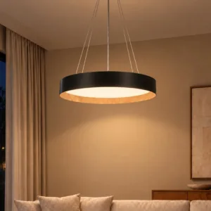 kelvo® RONDO KLV-101-0587 Κρεμαστό Φωτιστικό Οροφής LED 36W 3600lm 120° AC 220-240V IP20 Ρυθμιζόμενο Λευκό CCT με Διακόπτη στο Driver 2700K/4500K/6000K Triac Dimmable - Lumileds SMD Chip & ENEC/TÜV Driver - Μαύρο Ματ & Εφέ Ξύλου - Μ50 x Π50 x Υ7cm - 5 Χρόνια Εγγύηση