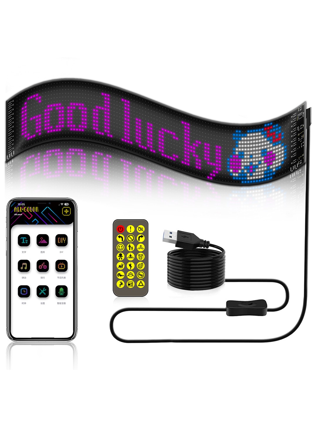 GLOBOSTAR® MATRIX GLB-106-0003 Εύκαμπτη Κυλιόμενη Ψηφιακή Επιγραφή 59.5x12cm P6 96x16 Pixel LED 10W DC 5V 2A με USB 2.0 Αδιάβροχο IP65 Πολύχρωμο RGB - Bluetooth Control μέσω iPIXEL APP - Μ59.5 x Π0.2 x Υ12cm - 2 Χρόνια Εγγύηση