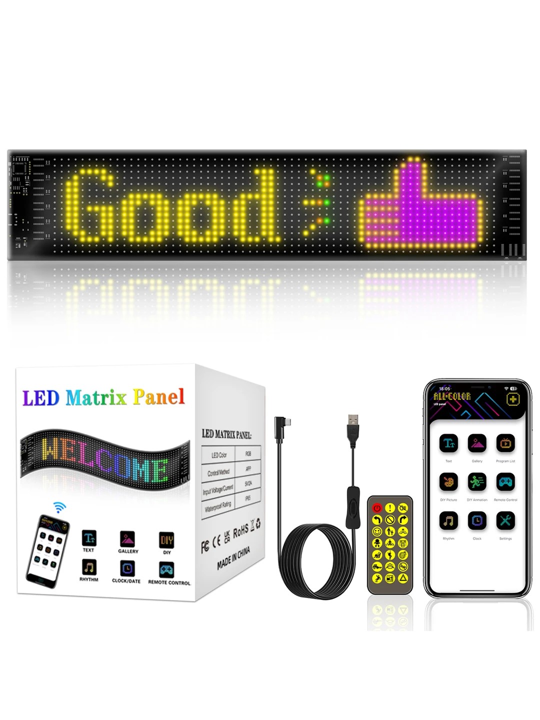 GLOBOSTAR® MATRIX GLB-106-0002 Εύκαμπτη Κυλιόμενη Ψηφιακή Επιγραφή 37.4x9.2cm P5 64x16 Pixel LED 10W DC 5V 2A με USB 2.0 Αδιάβροχο IP65 Πολύχρωμο RGB - Bluetooth Control μέσω iPIXEL APP - Μ37.4 x Π0.2 x Υ9.2cm - 2 Χρόνια Εγγύηση - Image 2