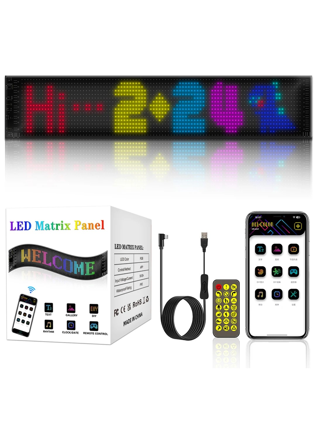 GLOBOSTAR® MATRIX GLB-106-0003 Εύκαμπτη Κυλιόμενη Ψηφιακή Επιγραφή 59.5x12cm P6 96x16 Pixel LED 10W DC 5V 2A με USB 2.0 Αδιάβροχο IP65 Πολύχρωμο RGB - Bluetooth Control μέσω iPIXEL APP - Μ59.5 x Π0.2 x Υ12cm - 2 Χρόνια Εγγύηση - Image 2