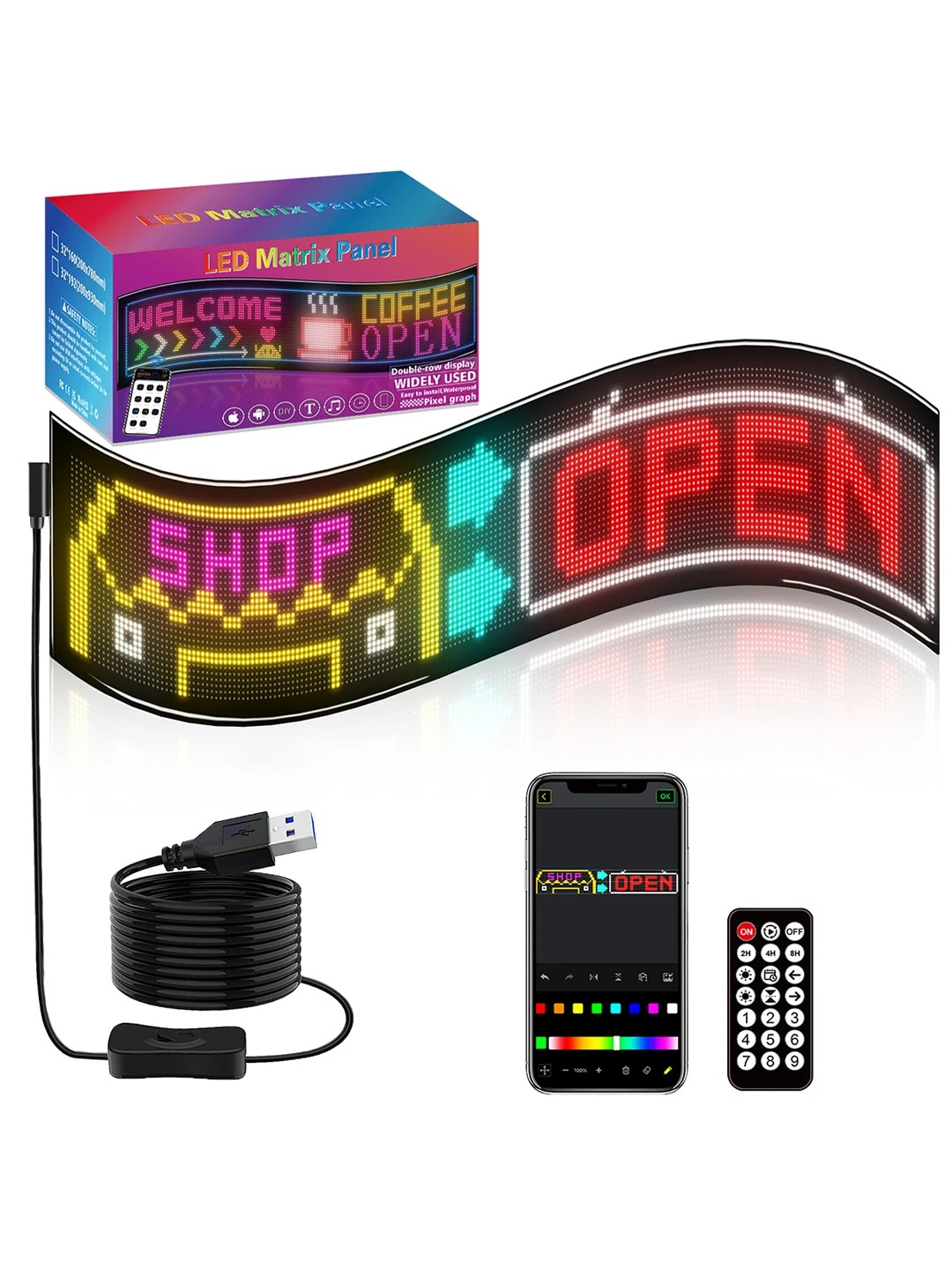 GLOBOSTAR® MATRIX GLB-106-0011 Εύκαμπτη Κυλιόμενη Ψηφιακή Επιγραφή 93x20cm P4.5 192x32 Pixel LED 20W AC 220-240V Αδιάβροχο IP65 Πολύχρωμο RGB - Bluetooth Control μέσω iPIXEL APP - Μ93 x Π0.4 x Υ20cm - 2 Χρόνια Εγγύηση - Image 2