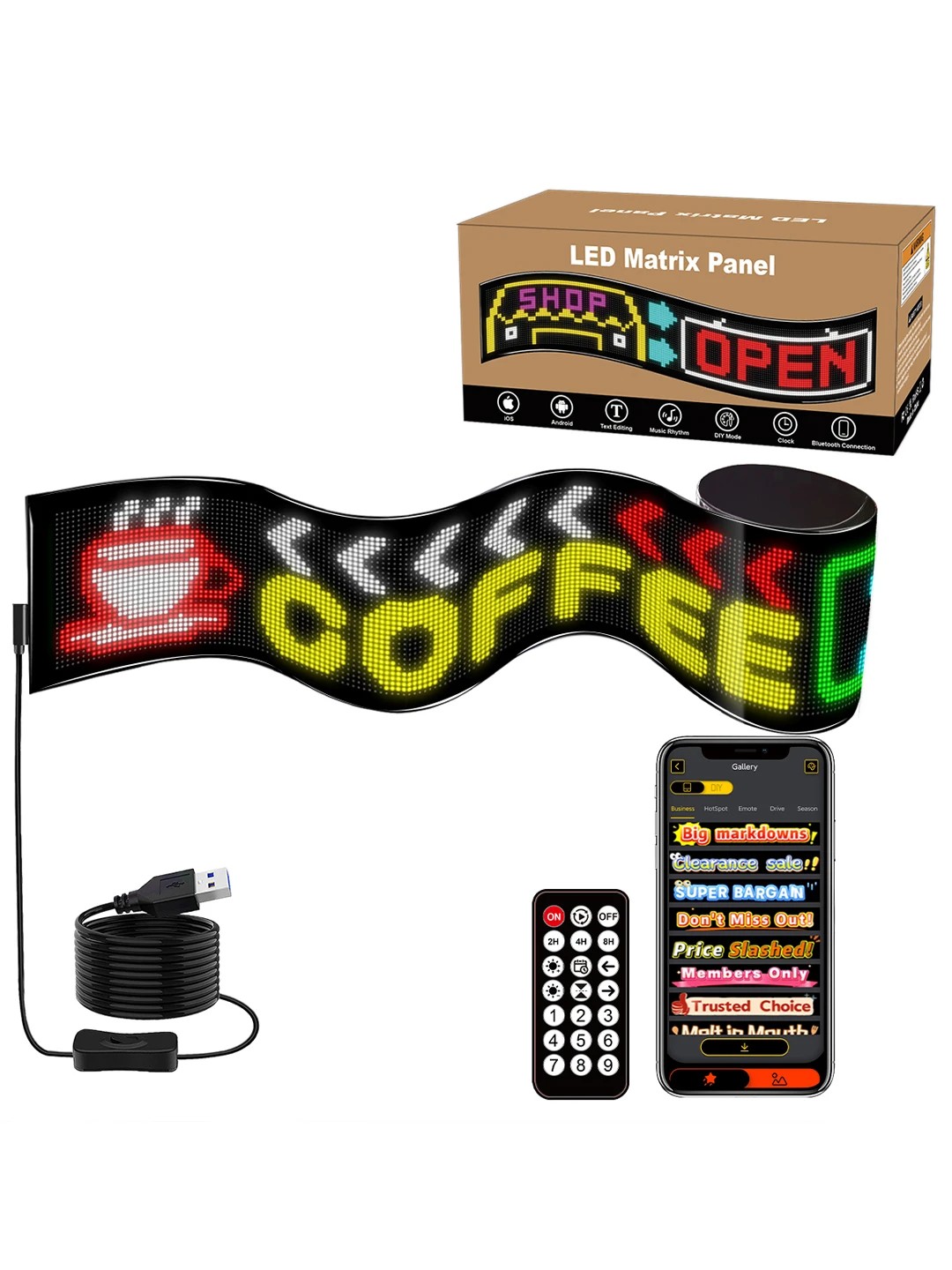 GLOBOSTAR® MATRIX GLB-106-0013 Εύκαμπτη Κυλιόμενη Ψηφιακή Επιγραφή 192x28cm P7 256x32 Pixel LED 40W AC 220-240V Αδιάβροχο IP65 Πολύχρωμο RGB - Bluetooth Control μέσω iPIXEL APP - Μ192 x Π0.4 x Υ28cm - 2 Χρόνια Εγγύηση - Image 2