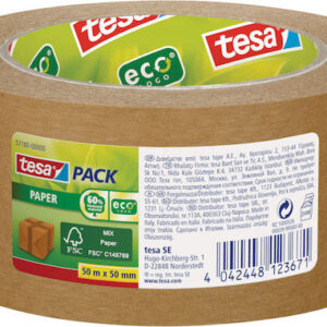 Tesa Χαρτοταινία Συσκευασίας ecoLogo, Οικολογική, 50mm x 50m, Καφέ με πιστοποίηση FSC (#58291)