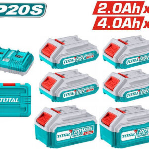 Total Σετ 6 Μπαταριών Εργαλείου Λιθίου 20V Χωρητικότητας 4Ah/2Ah με Φορτιστή TOSLI230701E