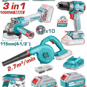 Total TOSLI241192E Σετ Γωνιακός Τροχός, Φυσητήρας & Δραπανοκατσάβιδο 20V με 2 Μπαταρίες 4Ah - 2Ah